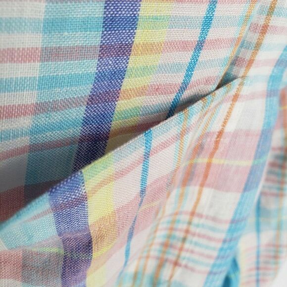 Brooks Brothers Irish Linen Button Up Shirt Mens XL Blue Pink Beach Wedding Vtg - Picture 9 of 12
